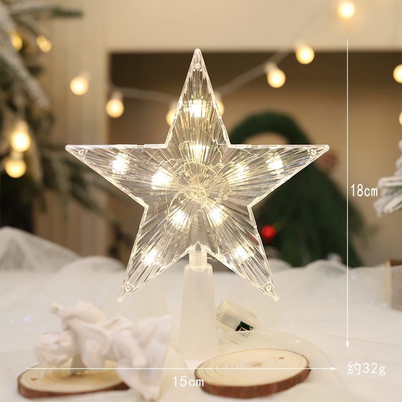 Nuevo árbol de Navidad LED decoración de estrella de luz transparente caja de baterías de color cálido cable de cobre con lámpara de estrella pentagonal transfronteriza