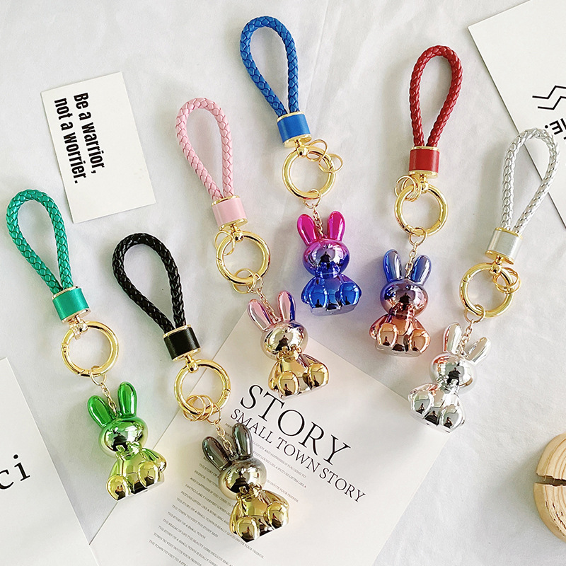 Flower rabbit colorful electroplated rabbit keychain pendant cute girl car key decoration activity gift wholesale