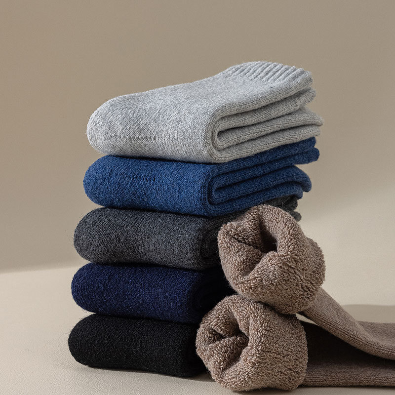 Wintersocken für Herren, mittellange Schlauchsocken, dicke Wollsocken und wärmende Samtsocken, Handtuchsocken, einfarbige Baumwollsocken für Herren_voghion.com
