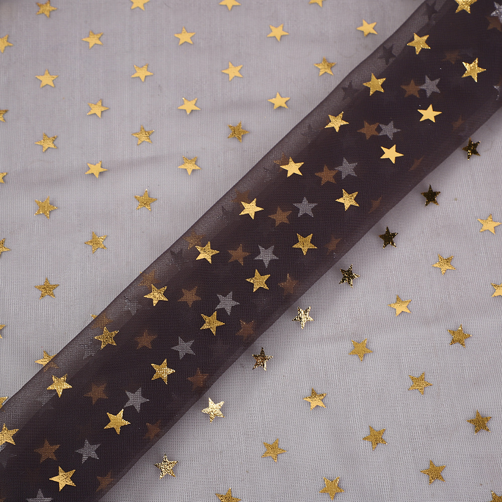 新款金色星星烫金网布五角星跨境桌旗装饰纱童装TUTU裙舞台装网纱