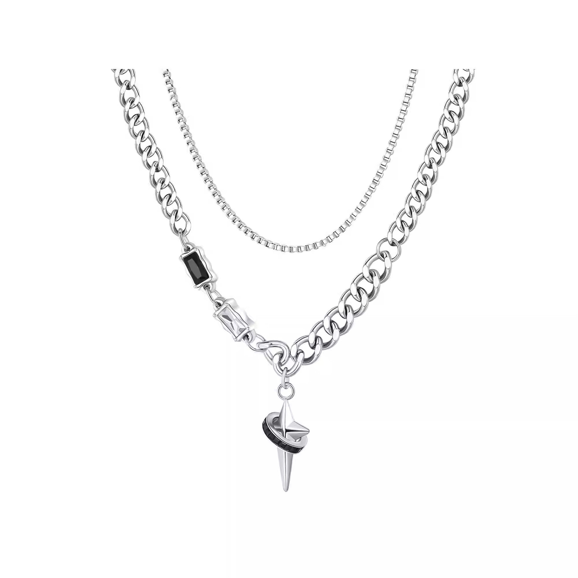 Dongguan Titanium Steel Surround Four-Pointed Star Necklace High-End Splicing Design Versatile Hip-Hop Handsome Male Niche Clavicle Chain