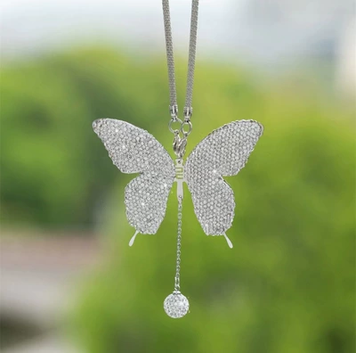 Cross-border car rearview mirror Car hanging - transparent-butterfly-pendant