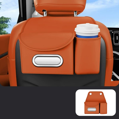 Car tissue box, seat back tissue holder, water cup holder, hanging car tissue cover, multifunctional storage (Car tissue box/set) - emma-orange