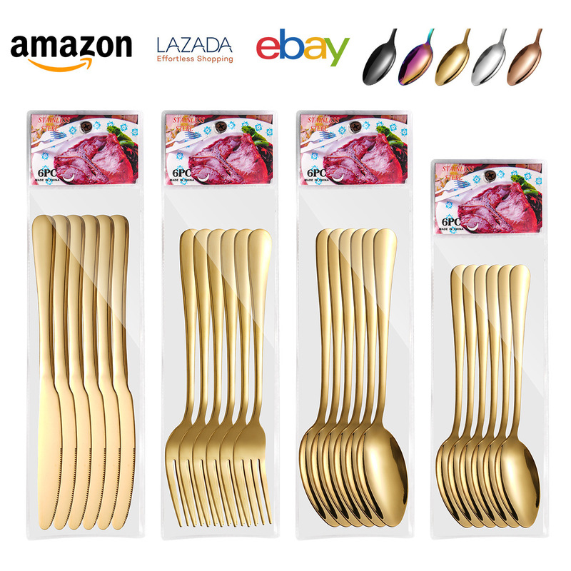 Cross-border Amazon 1010 stainless steel cutlery, 6pcs/24-piece set for supermarkets, Western-style knife, fork, and spoon set, 6 pieces in PVC bag