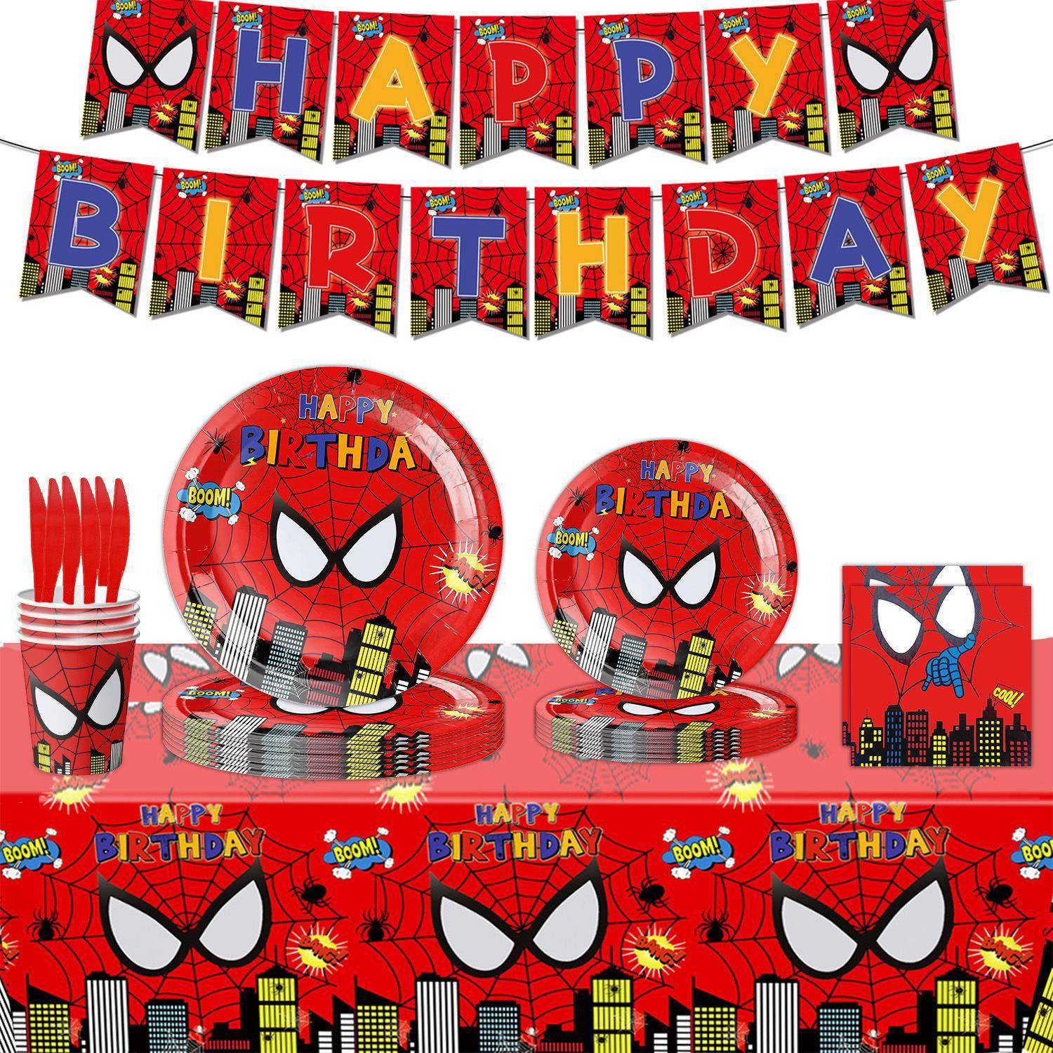 Red Spider-Man Theme Birthday Party Supplies Holiday Party Paper Plate Set Disposable Paper Plate Paper Cup