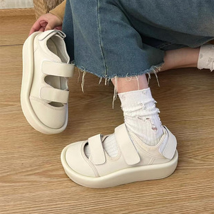 Women's Peep-Toe Sandals 2025 New Summer Hollow Breathable Velcro Roman Shoes Versatile Thick-Soled Loafers Comfortable