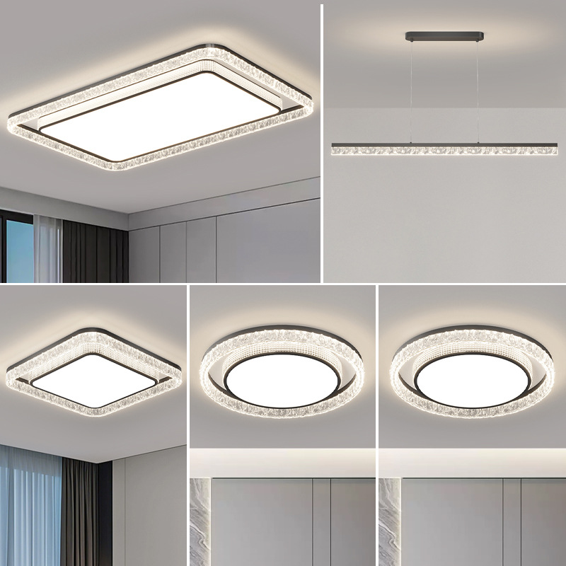 La luz principal de la sala de estar es ligera, lujosa, de alta gama, moderna, simple, atmosférica, rectangular, protección ocular, combinación de lámparas de techo, paquete de toda la casa