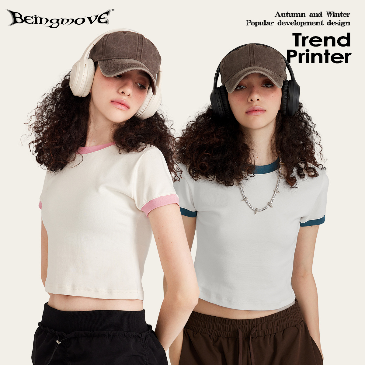 2025 primavera y verano estilo americano empalme retro contraste de color cuello redondo damas mangas cortas chicas calientes corto ombligo vestido de mujer hombro T mujeres image 3