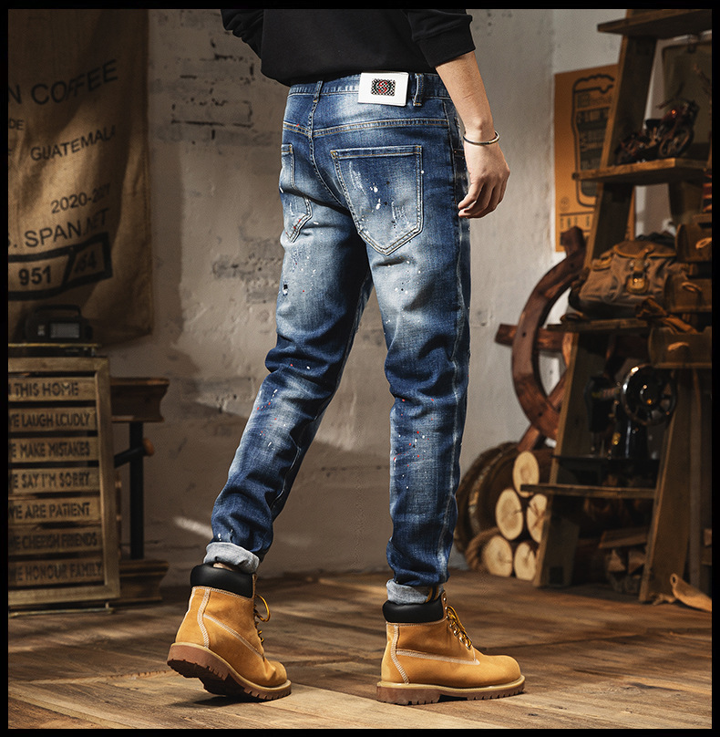 Men's Clothing Retro Light-colored Jeans For Men In Spring Trendy Brand Ripped Trousers Slim Fit Small Feet Washed Men's Trousers Spring And Summer_voghion.com