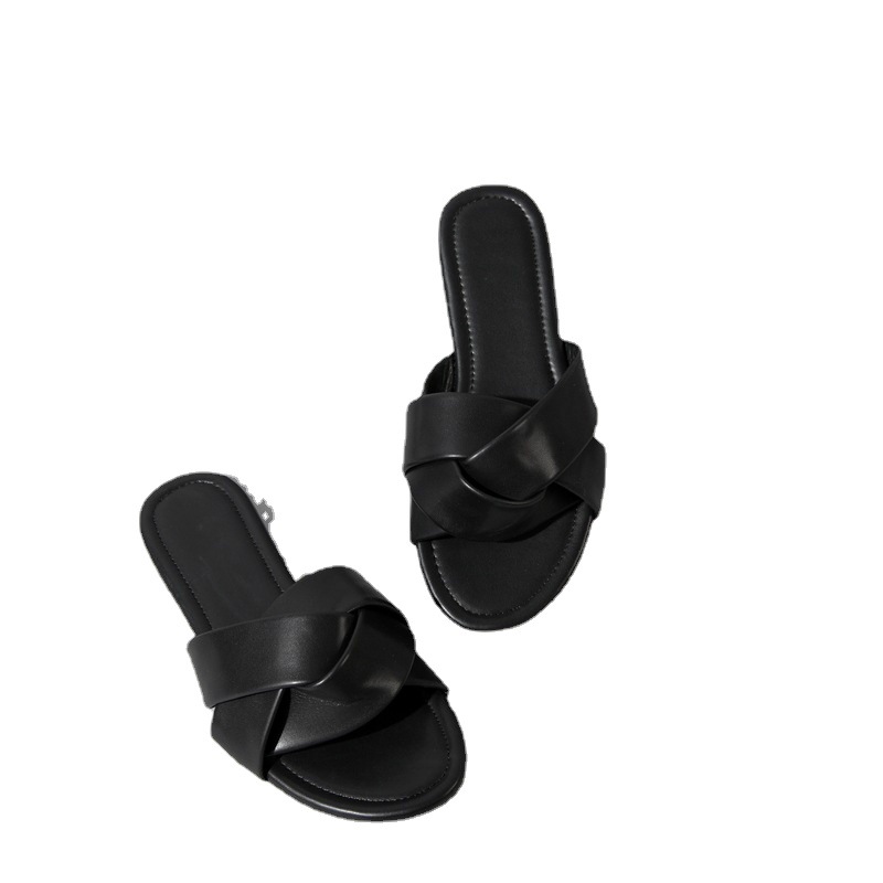 The new fashion atmosphere slippers flat cross strap outside wear large size beach shoes_voghion.com