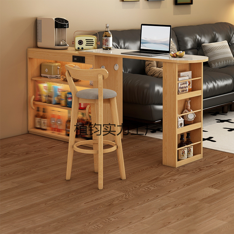 Japanese-Style Slate Pattern Bar Table High-End Partition Home Living Room Multi-Functional Storage Cabinet Island Table Retractable Small Apartment