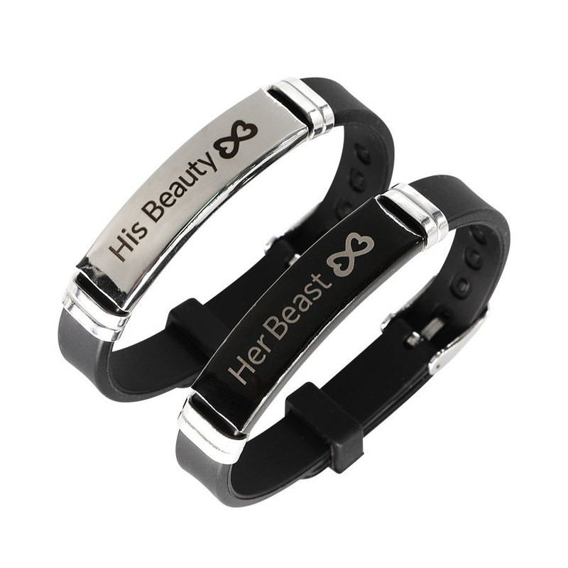 Douyin New Couple Beauty Beast Her Beast Letter Stainless Steel Silicone Bracelet Black Steel Bracelet