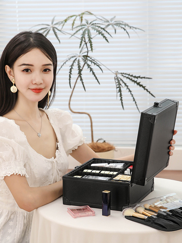 铝合金化妆箱多功能大容量收纳箱化妆师专用手提式工具箱镜面设计|undefined
