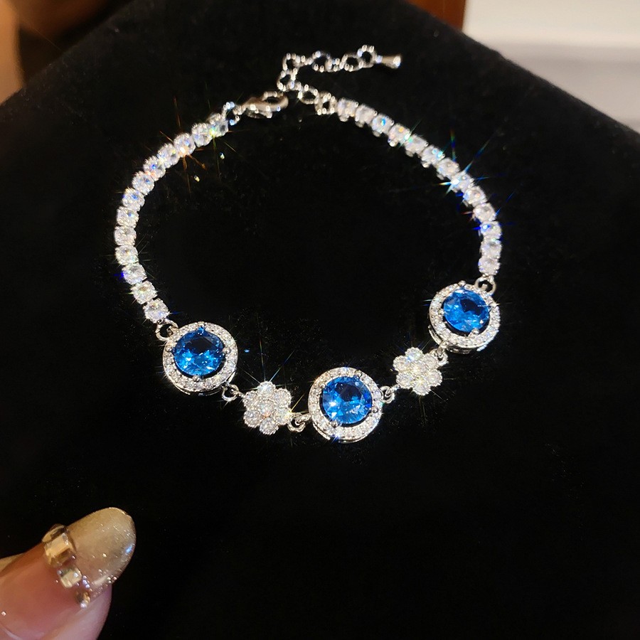 Pulsera de lazo ovalado de circón azul marino, exquisita pulsera ligera y de lujo de alta gama, pulsera de diseño de nicho