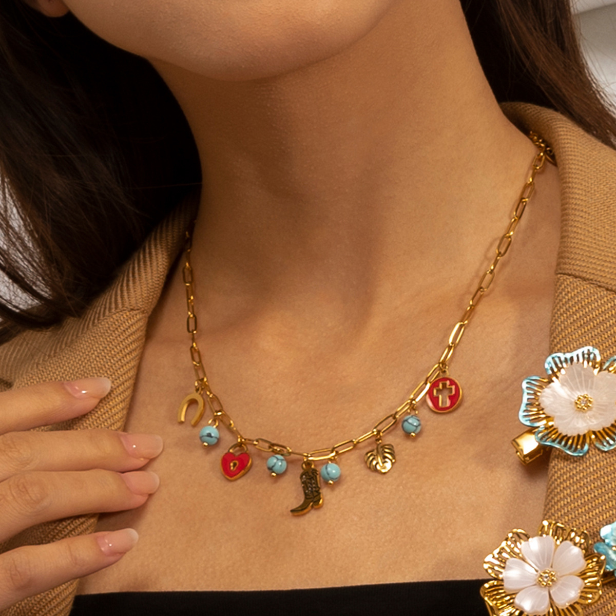 Collar de acero inoxidable para mujeres no se desvanece en otoño y invierno, conjunto de joyas de acero de titanio, venta caliente transfronteriza