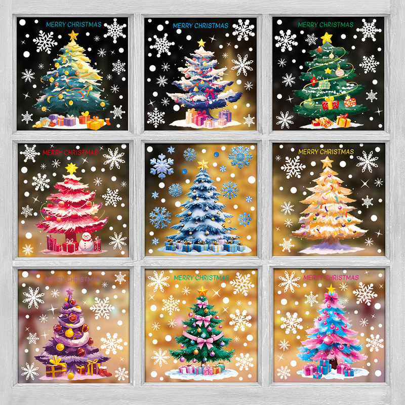 クリスマスステッカークリエイティブカラフルなクリスマスツリーガラスステッカークロスボーダーアマゾン雪だるまスノーフレーク静電ステッカー卸売|undefined