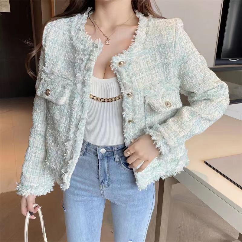Socialite Chanel-style Tweed Short Coat Women's Spring and Autumn Korean-style Fringe Single-breasted Jacket Fashionable Niche Top