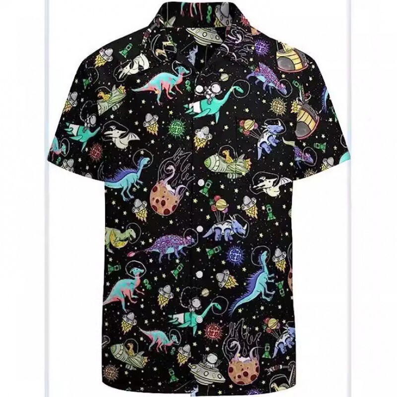 Cross-Border Amazon European Size Men's Casual Loose Shirt Hawaii Seaside 3D Digital Print Beach