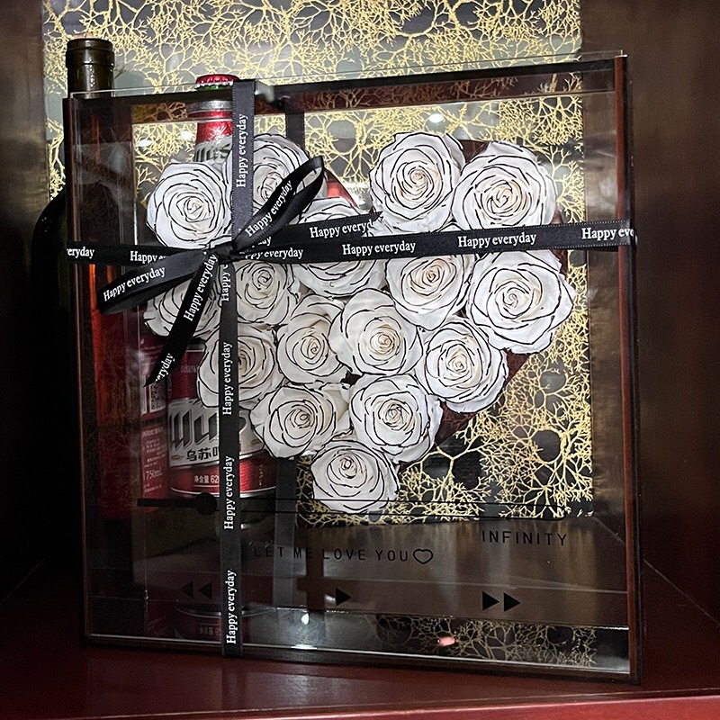鲜花花束包装礼盒永生花花盒礼物空盒全透明方形亚克力盒透明花盒