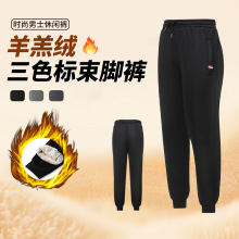 高品羊羔绒加厚男士冬季保暖裤时尚修身弹力舒适运动外穿纯色裤子
