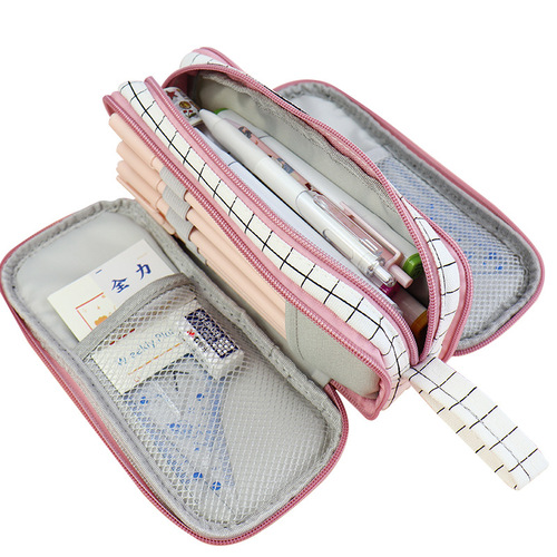 Large-capacity foreign trade pencil bag with high appearance value ins cross-border middle school student stationery bag wholesale multi-functional zipper stationery bag