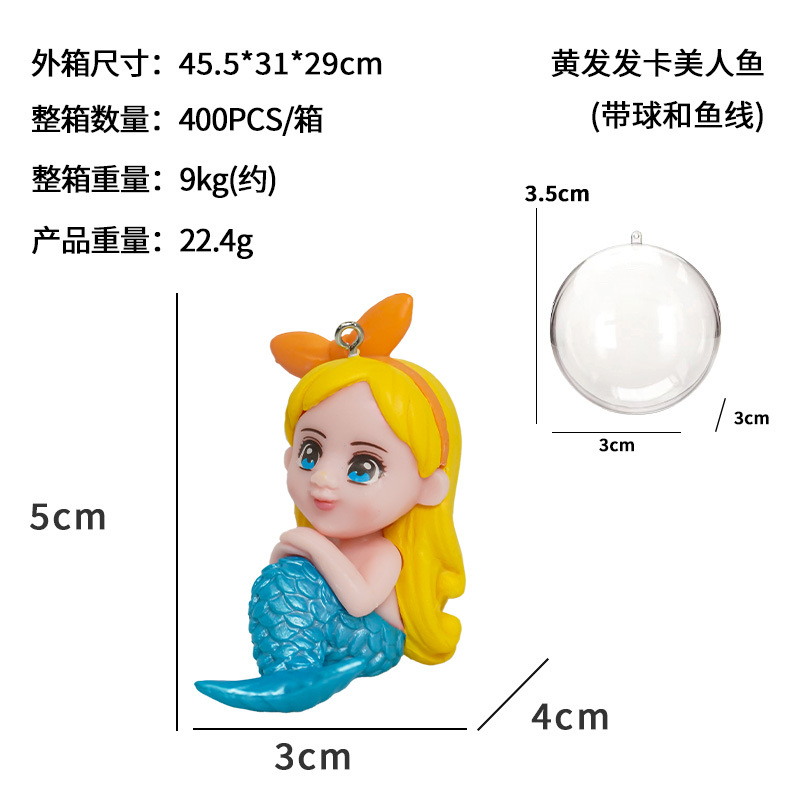 노란 머리 머리핀 인어 (공 및 선 포함)