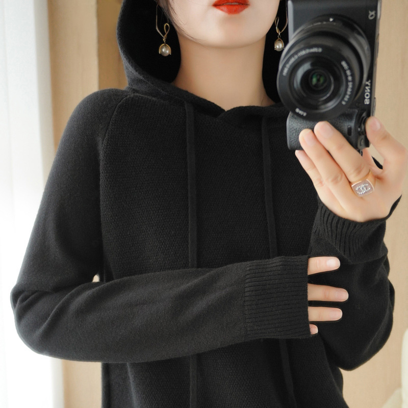 连帽卫衣女春秋新款帽衫打底衫内搭针织衫休闲大码带帽毛衣女|undefined