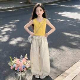 女童夏款波点阔腿裤中大童洋气休闲长裤2026新款女孩夏季棉布裤子