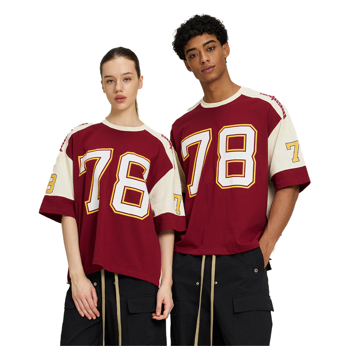 Ropa de hombre ETAI | Ropa de hockey de color de contraste de algodón pesado, camiseta corta y ancha, costura, estilo deportivo, marca de moda para hombres, manga corta boxy image 6
