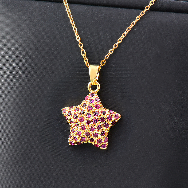 Fashion Star Titanium Steel Inlay Zircon Pendant Necklace 1 Piece