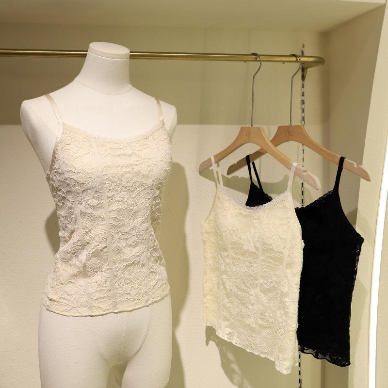 2025 Trendy Hot Girl Padded Vest with down Lining, Pure Desire Style, Slimming Lace Camisole for Early Autumn
