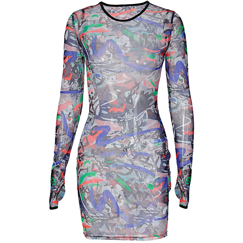 women s mesh camouflage round neck long-sleeved dress nihaostyles clothing wholesale NSLJ76495