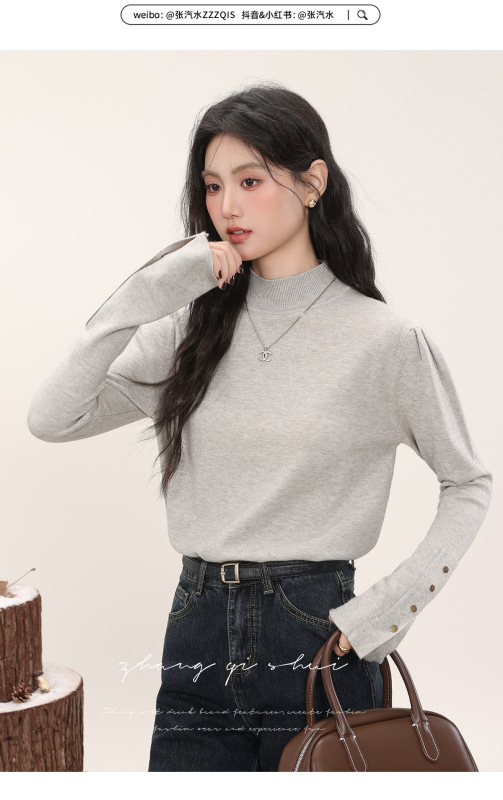 睛雅《灰色物语》秋冬穿搭新款半高领打底针织衫女独特内搭上衣|undefined