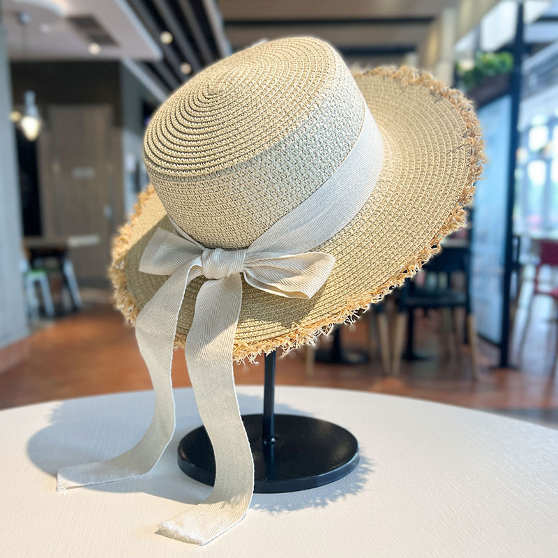 Cappello da sole in paglia raffia stile hepburn donna spiaggia_voghion.com