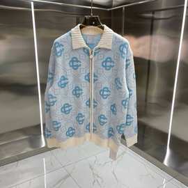 2024春季CASA卡萨新款拼色字母提花流行别致长袖针织衫上衣外套女