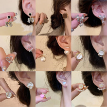 925银针珍珠耳环女高级感小众气质蝴蝶结耳钉复古轻奢耳饰品