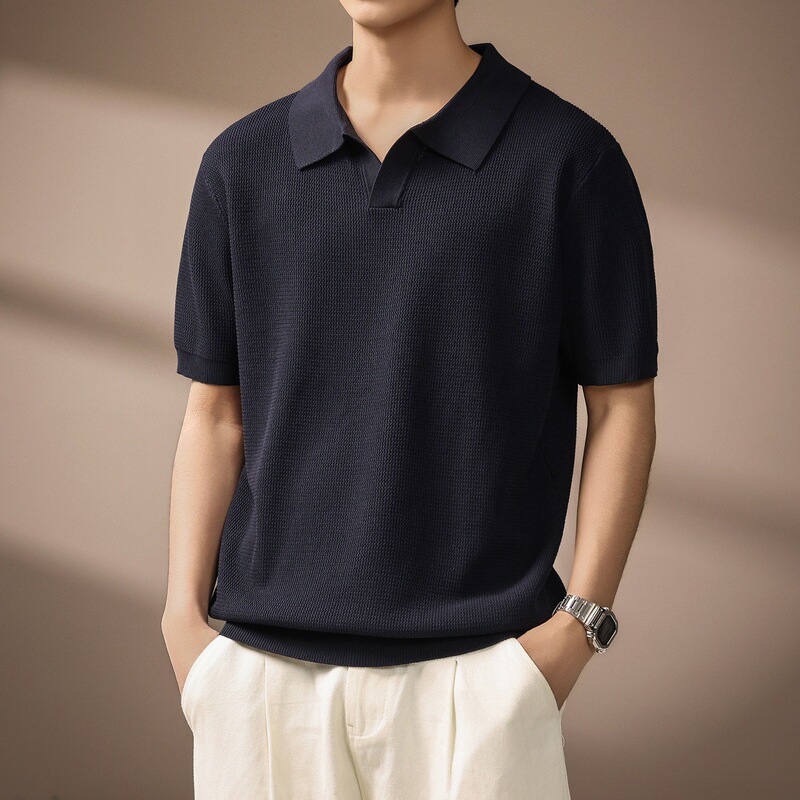 High-End American-Style Seagull Collar Pineapple Pattern Polo Shirt for Men, New Summer Model, Simple Old Money Style, Breathable Short-Sleeve T-Shirt High-End American-Style Seagull Collar Pineapple Pattern Polo Shirt for Men, New Summer Model, Simple Old Money Style, Breathable Short-Sleeve T-Shirt