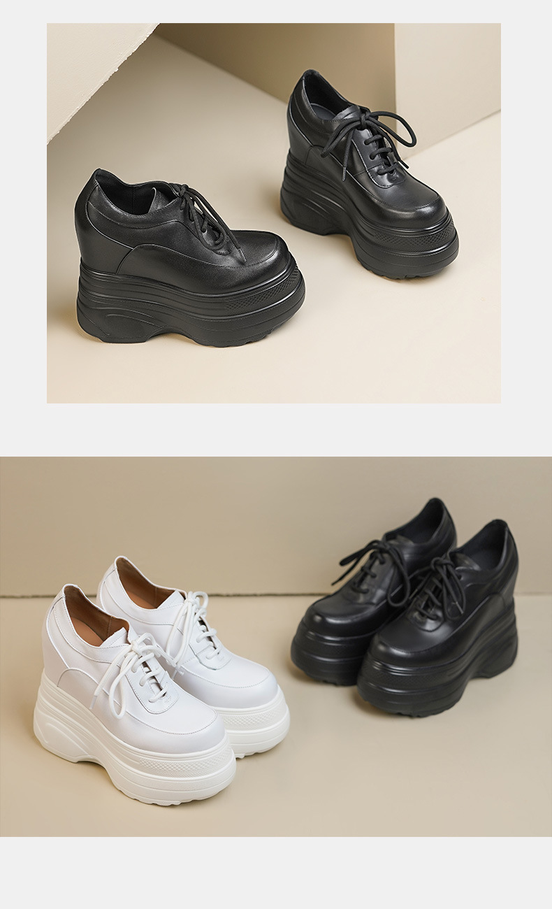 Giày sneaker nữ chunky đế dày da bò tăng chiều cao phong cách thể thao — Màu đen, Màu trắng chi tiết 8
