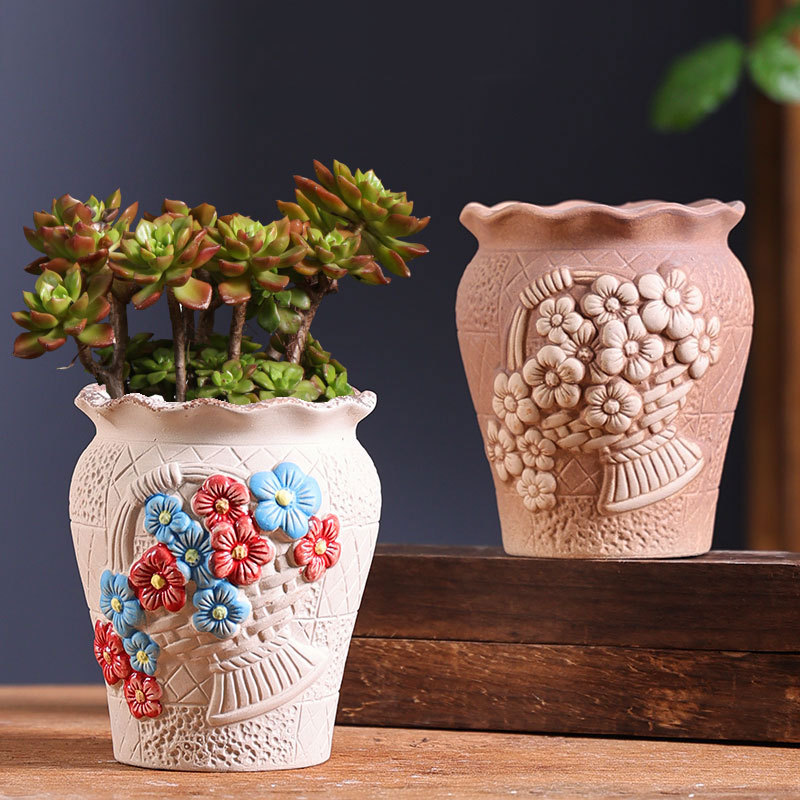 Nuevos productos pequeños fabricantes de macetas de carne de cerámica doméstica venta directa maceta especial de cerámica de carne al por mayor