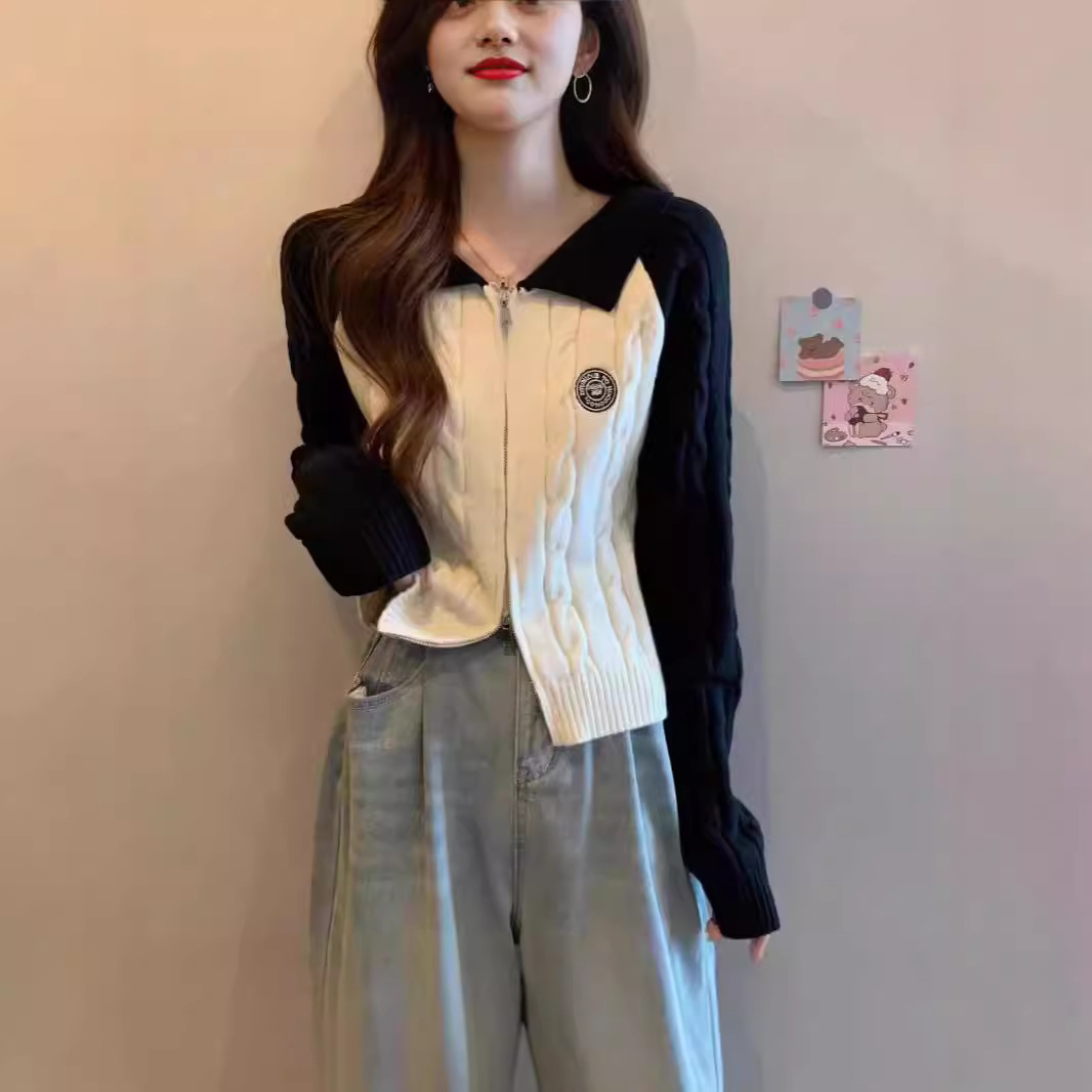 Retro design knitted spring short sweater