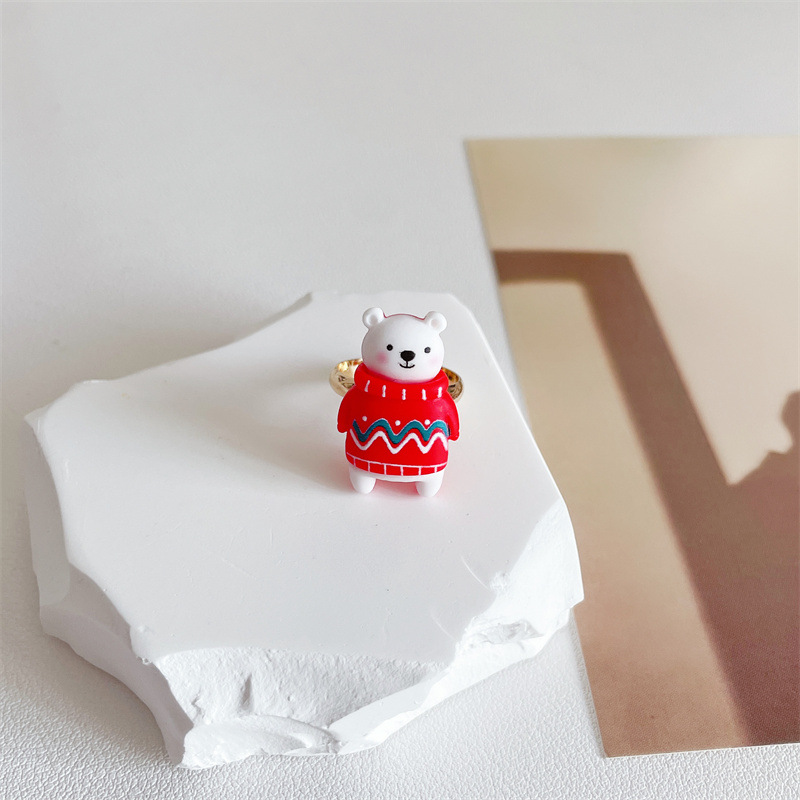 Cartoon Style Christmas Tree Snowman Plastic Resin Plating Womenu0027S Rings 1 Piece