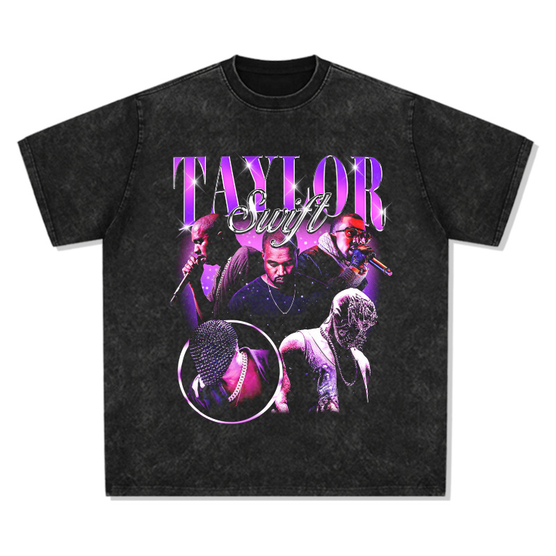 Retro KANYE WEST Spoof KANYE taylor Camiseta de manga corta suelta de algodón pesado
