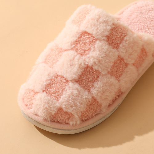 Autumn and winter plush simple plaid home indoor floor slippers couple warm cotton slippers wholesale dormitory