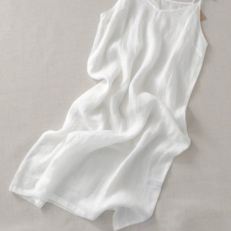 Clearance Sale~ White Ramie V-Neck Strap Dress for Women, Summer Cotton Linen Underskirt, Base Layer Mid-Length Dress Clearance Sale~ White Ramie V-Neck Strap Dress for Women, Summer Cotton Linen Underskirt, Base Layer Mid-Length Dress