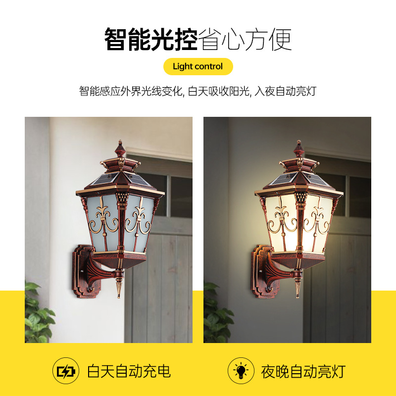 Lámpara de pared solar lámpara de pared al aire libre lámpara de entrada lámpara al aire libre puerta columna Villa impermeable jardín lámpara estilo americano