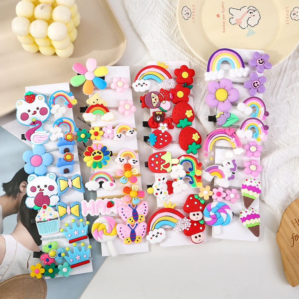 Inventario coreano clip para el cabello de niños dibujos animados set adorable clip para el cabello hecho a mano dopamina tocado de niña al por mayor
