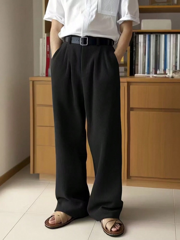Men's Clothing Casual Pants Solid Color Button And Zipper New Style Spring_viptrois.com