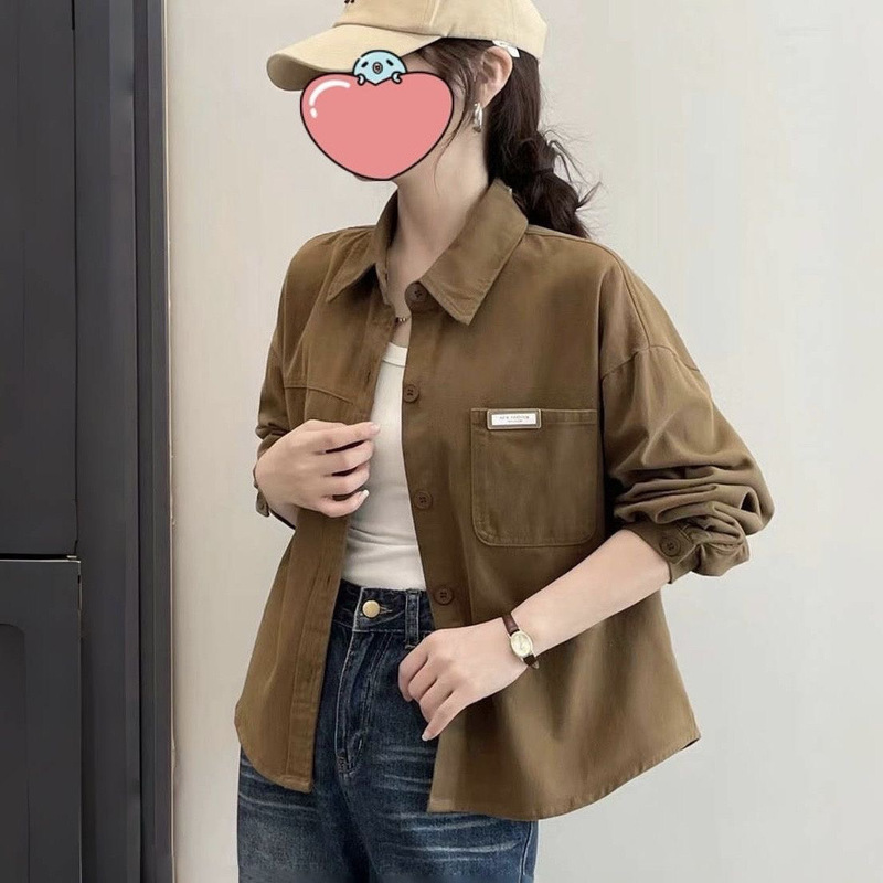粉色短款外套女2025秋季新款宽松休闲百搭设计感小众衬衫潮|undefined