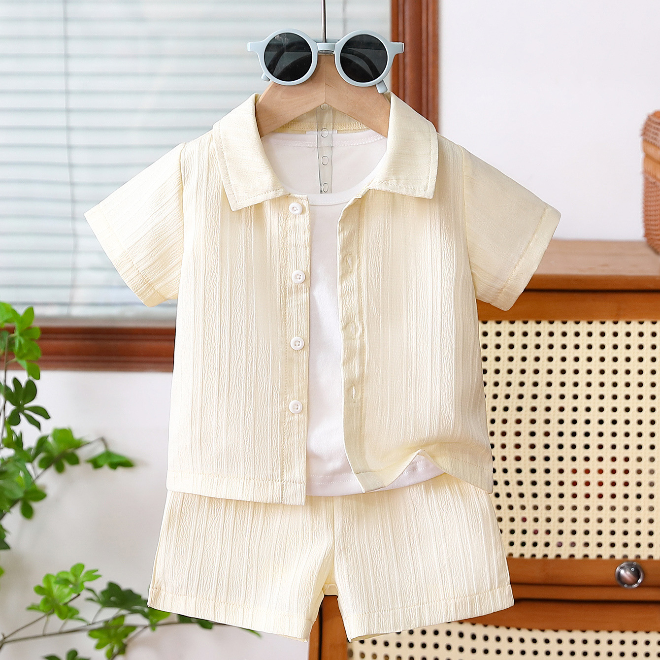 Summer Children's Clothing Boys' Suit Striped Lapel Shirt Shorts Outdoor Leisure Activities Children's Suit Two-Piece Suit
