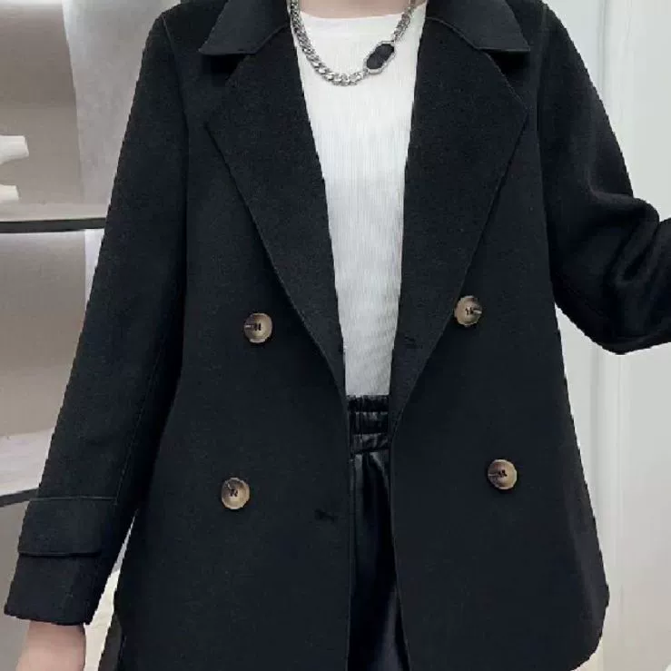Short double‑faced velvet jacket, teenagers, short double‑breasted style, 2023
